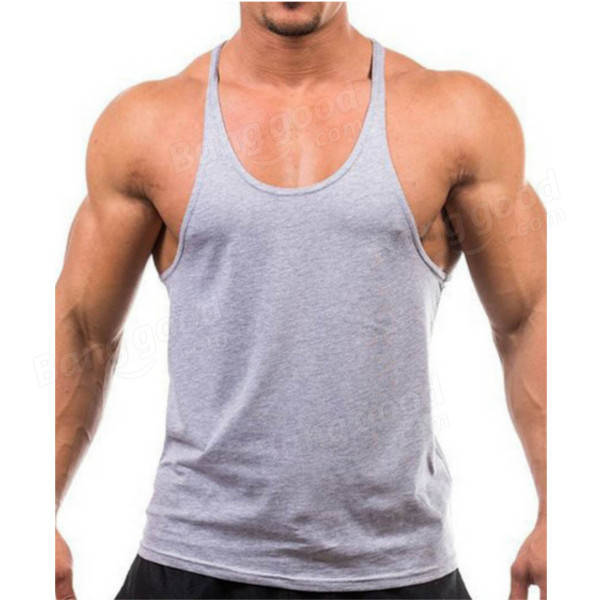 Men Summer Cotton Plain Gym Tank Top Sleeveless T-shirt Workout Bodybuilding Singlet - Black M