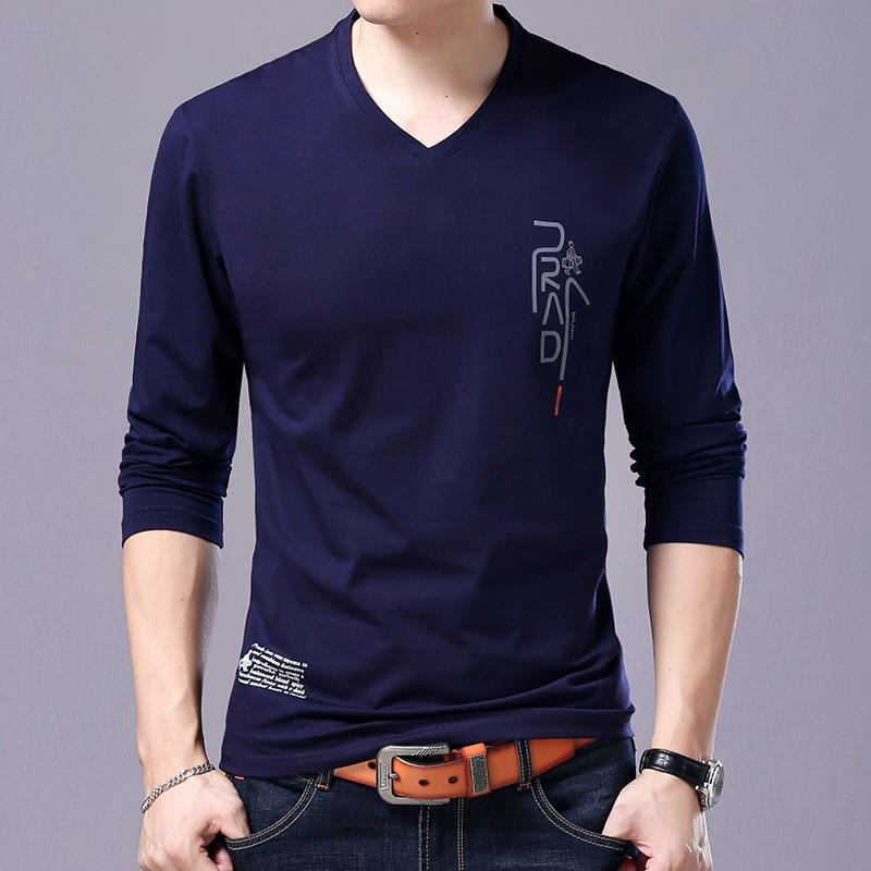 2020 New Fashion Brand T Shirt For Men Korean Boyfriend Gift Trending Tops Streetwear V Neck Print  Long Sleeve Tee Men Clothes
