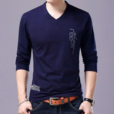 2020 New Fashion Brand T Shirt For Men Korean Boyfriend Gift Trending Tops Streetwear V Neck Print  Long Sleeve Tee Men Clothes