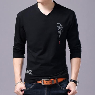 2020 New Fashion Brand T Shirt For Men Korean Boyfriend Gift Trending Tops Streetwear V Neck Print  Long Sleeve Tee Men Clothes