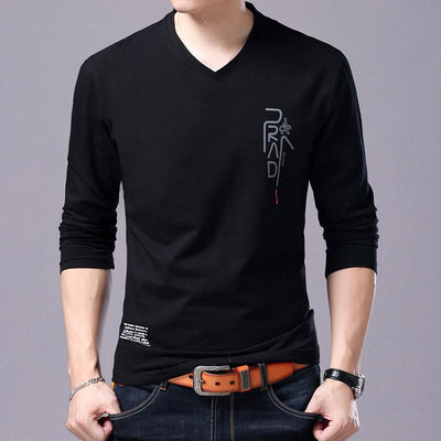 2020 New Fashion Brand T Shirt For Men Korean Boyfriend Gift Trending Tops Streetwear V Neck Print  Long Sleeve Tee Men Clothes