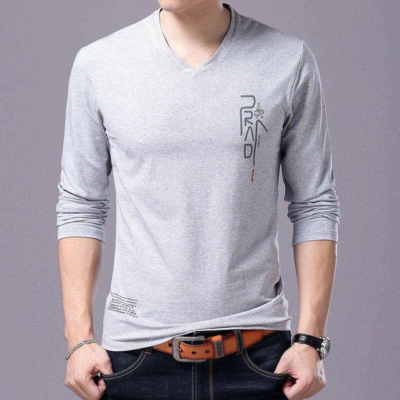 2020 New Fashion Brand T Shirt For Men Korean Boyfriend Gift Trending Tops Streetwear V Neck Print  Long Sleeve Tee Men Clothes