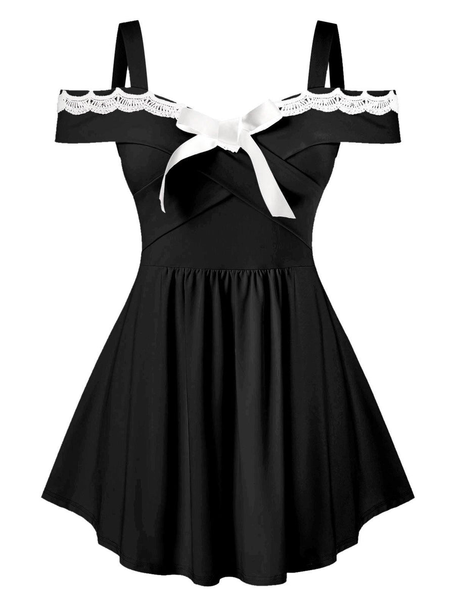 Plus Size Bowknot A Line Cold Shoulder T Shirt - 5x