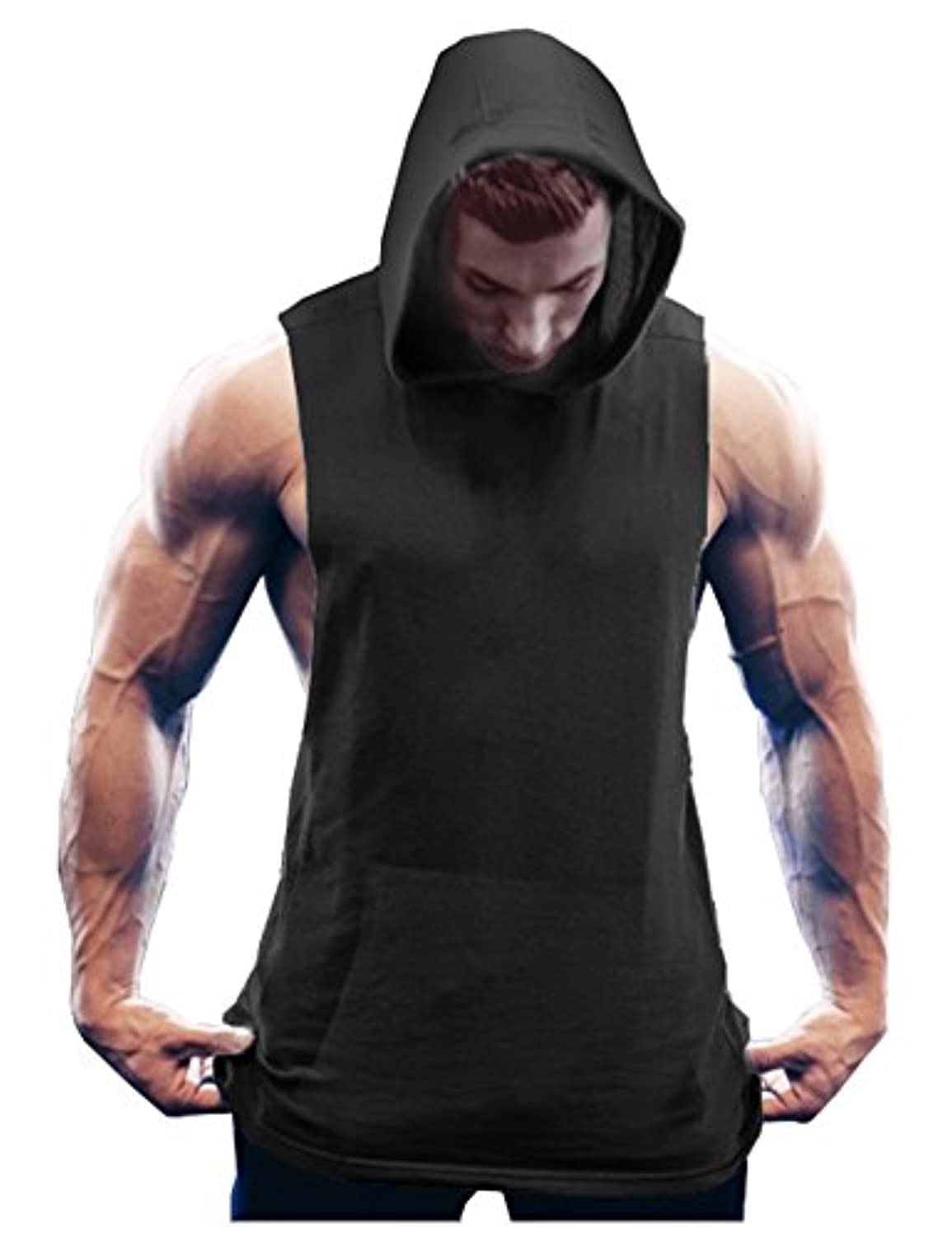 COOFANDY Men's Workout Hooded Tank Tops Bodybuilding Muscle Cut Off T Shirt Sleeveless Gym Hoodies