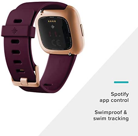 Fitbit Versa 2 Health and Fitness Smartwatch with Heart Rate, Music, Alexa Built-In, Sleep and Swim Tracking, Bordeaux/Copper Rose, One Size (S and L Bands Included)