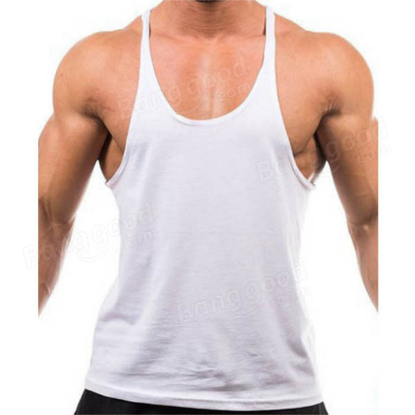 Men Summer Cotton Plain Gym Tank Top Sleeveless T-shirt Workout Bodybuilding Singlet - Black M