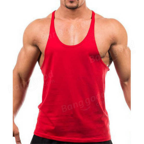 Men Summer Cotton Plain Gym Tank Top Sleeveless T-shirt Workout Bodybuilding Singlet - Black M