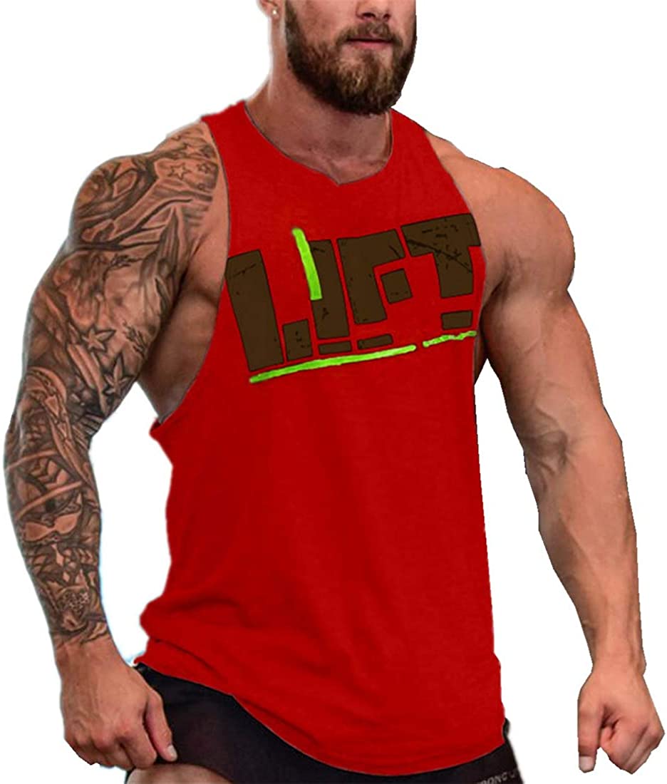 YeeHoo Lift Men's Bodybuilding Gym Tank Tops Workout Stringer Sleeveless Shirts Vest Cotton