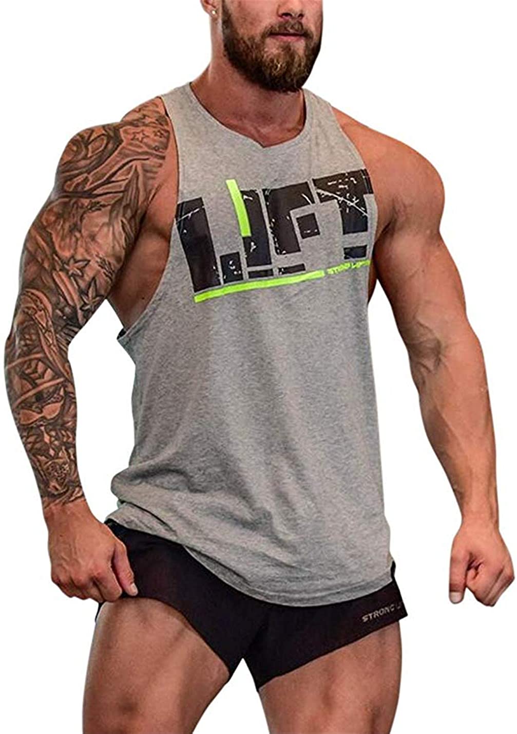YeeHoo Lift Men's Bodybuilding Gym Tank Tops Workout Stringer Sleeveless Shirts Vest Cotton