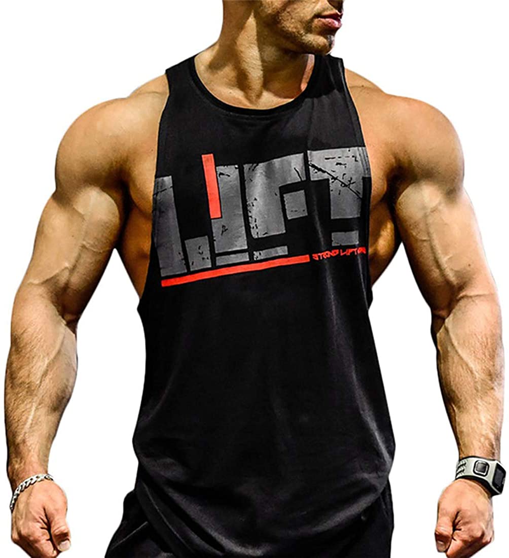 YeeHoo Lift Men's Bodybuilding Gym Tank Tops Workout Stringer Sleeveless Shirts Vest Cotton
