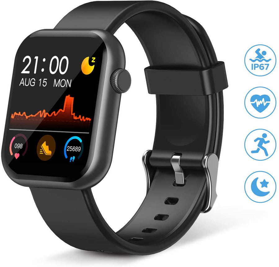 Smart Watch,Fitness Tracker with Heart Rate Monitor,IP67 Waterproof Fitness Watch with Pedometer,Smartwatch Compatible with iOS, Android for Men, Women,Black
