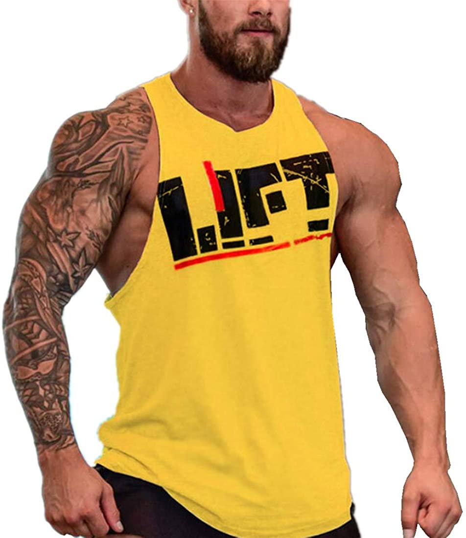 YeeHoo Lift Men's Bodybuilding Gym Tank Tops Workout Stringer Sleeveless Shirts Vest Cotton