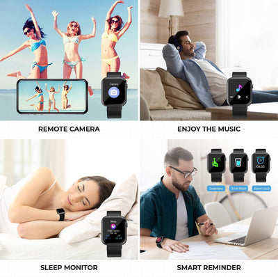 Smart Watch,Fitness Tracker with Heart Rate Monitor,IP67 Waterproof Fitness Watch with Pedometer,Smartwatch Compatible with iOS, Android for Men, Women,Black