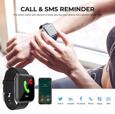 Smart Watch,Fitness Tracker with Heart Rate Monitor,IP67 Waterproof Fitness Watch with Pedometer,Smartwatch Compatible with iOS, Android for Men, Women,Black