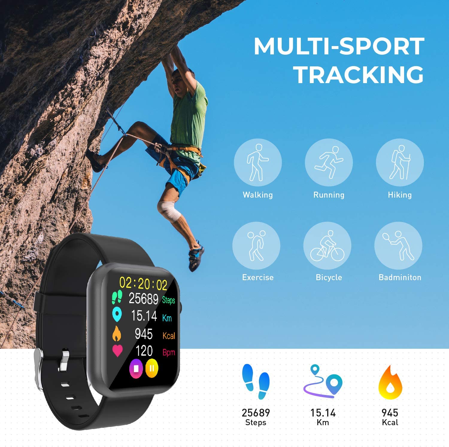 Smart Watch,Fitness Tracker with Heart Rate Monitor,IP67 Waterproof Fitness Watch with Pedometer,Smartwatch Compatible with iOS, Android for Men, Women,Black