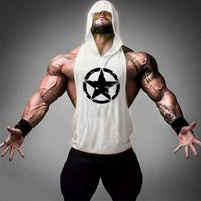 Brand Gym Clothing Fitness Men Cotton Tanktop with hooded Mens Bodybuilding Stringers Tank Tops workout Singlet Sleeveless Shirt