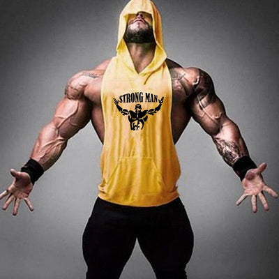 Brand Gym Clothing Fitness Men Cotton Tanktop with hooded Mens Bodybuilding Stringers Tank Tops workout Singlet Sleeveless Shirt