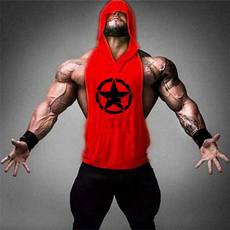 Brand Gym Clothing Fitness Men Cotton Tanktop with hooded Mens Bodybuilding Stringers Tank Tops workout Singlet Sleeveless Shirt