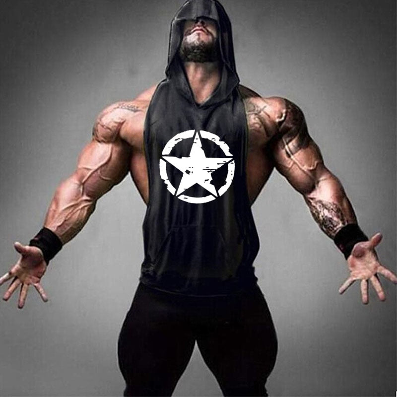 Brand Gym Clothing Fitness Men Cotton Tanktop with hooded Mens Bodybuilding Stringers Tank Tops workout Singlet Sleeveless Shirt