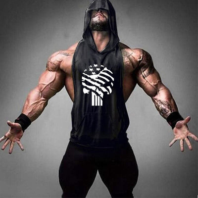 Brand Gym Clothing Fitness Men Cotton Tanktop with hooded Mens Bodybuilding Stringers Tank Tops workout Singlet Sleeveless Shirt