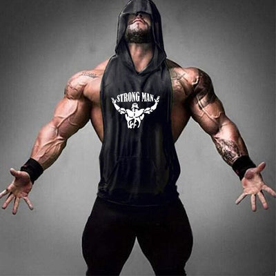 Brand Gym Clothing Fitness Men Cotton Tanktop with hooded Mens Bodybuilding Stringers Tank Tops workout Singlet Sleeveless Shirt