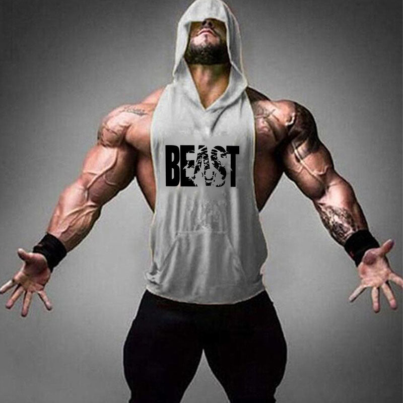 Brand Gym Clothing Fitness Men Cotton Tanktop with hooded Mens Bodybuilding Stringers Tank Tops workout Singlet Sleeveless Shirt