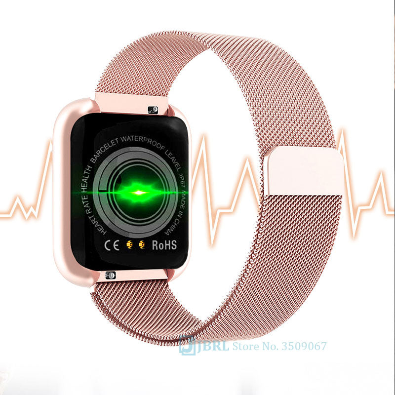 Fashion Stainless Steel Smart Watch Women Men Electronics Sport Wrist Watch For Android IOS Square Smartwatch Smart Clock Hours