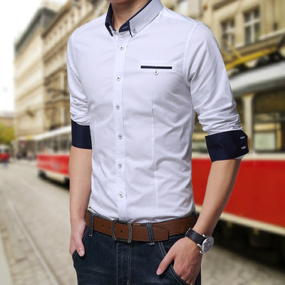 Social Formal shirt Men long Sleeve Shirt Business Slim Office Shirt male Cotton Mens Dress Shirts white 4XL 5XL