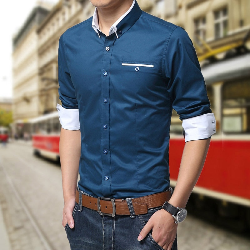 Social Formal shirt Men long Sleeve Shirt Business Slim Office Shirt male Cotton Mens Dress Shirts white 4XL 5XL