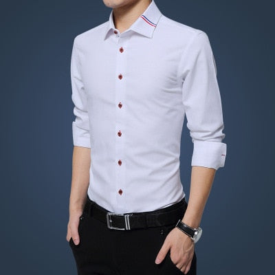 Social Formal shirt Men long Sleeve Shirt Business Slim Office Shirt male Cotton Mens Dress Shirts white 4XL 5XL