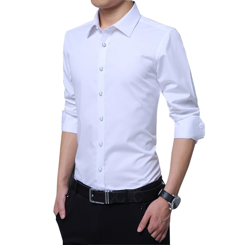 Social Formal shirt Men long Sleeve Shirt Business Slim Office Shirt male Cotton Mens Dress Shirts white 4XL 5XL