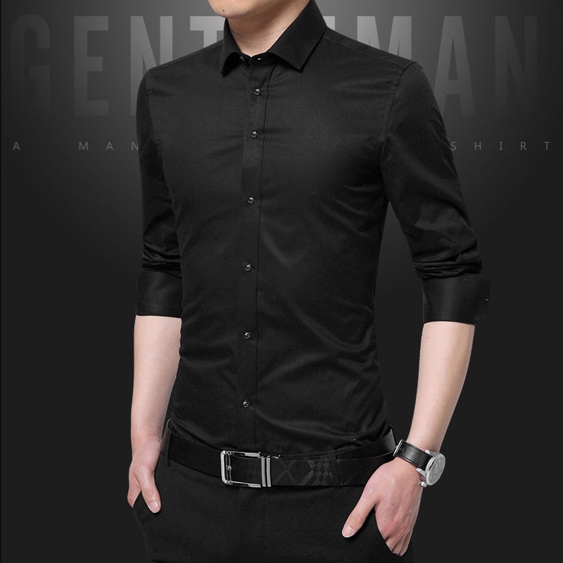 Social Formal shirt Men long Sleeve Shirt Business Slim Office Shirt male Cotton Mens Dress Shirts white 4XL 5XL