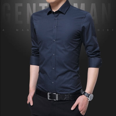 Social Formal shirt Men long Sleeve Shirt Business Slim Office Shirt male Cotton Mens Dress Shirts white 4XL 5XL