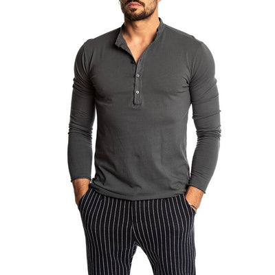 Shirt1 editorify Modish Men Henley Tshirt 2019 Long Sleeve Casual T-shirt Stylish Slim Fit Camiseta Masculina Button Design Men Basic Tops Tees