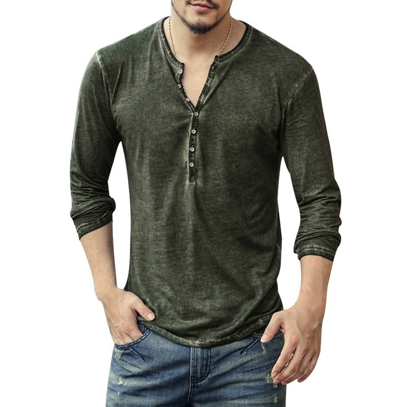 Shirt1 editorify Modish Men Henley Tshirt 2019 Long Sleeve Casual T-shirt Stylish Slim Fit Camiseta Masculina Button Design Men Basic Tops Tees