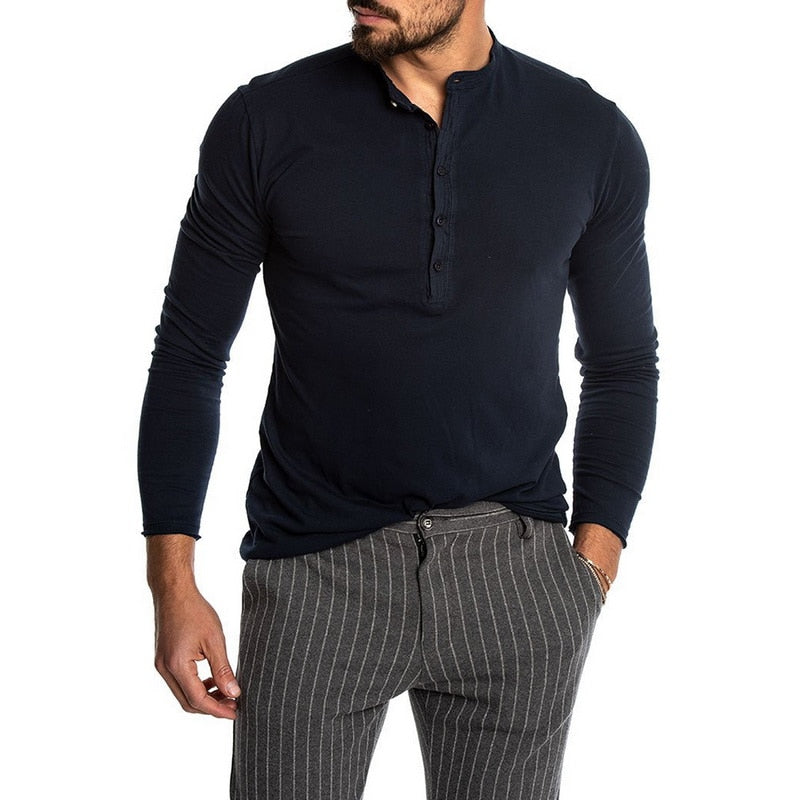 Shirt1 editorify Modish Men Henley Tshirt 2019 Long Sleeve Casual T-shirt Stylish Slim Fit Camiseta Masculina Button Design Men Basic Tops Tees