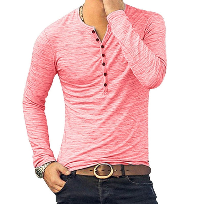 Shirt1 editorify Modish Men Henley Tshirt 2019 Long Sleeve Casual T-shirt Stylish Slim Fit Camiseta Masculina Button Design Men Basic Tops Tees
