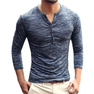 Shirt1 editorify Modish Men Henley Tshirt 2019 Long Sleeve Casual T-shirt Stylish Slim Fit Camiseta Masculina Button Design Men Basic Tops Tees