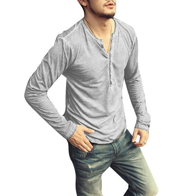 Shirt1 editorify Modish Men Henley Tshirt 2019 Long Sleeve Casual T-shirt Stylish Slim Fit Camiseta Masculina Button Design Men Basic Tops Tees