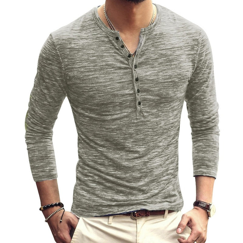 Shirt1 editorify Modish Men Henley Tshirt 2019 Long Sleeve Casual T-shirt Stylish Slim Fit Camiseta Masculina Button Design Men Basic Tops Tees