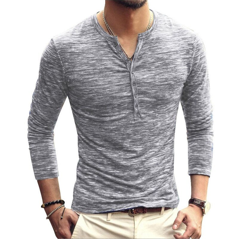 Shirt1 editorify Modish Men Henley Tshirt 2019 Long Sleeve Casual T-shirt Stylish Slim Fit Camiseta Masculina Button Design Men Basic Tops Tees