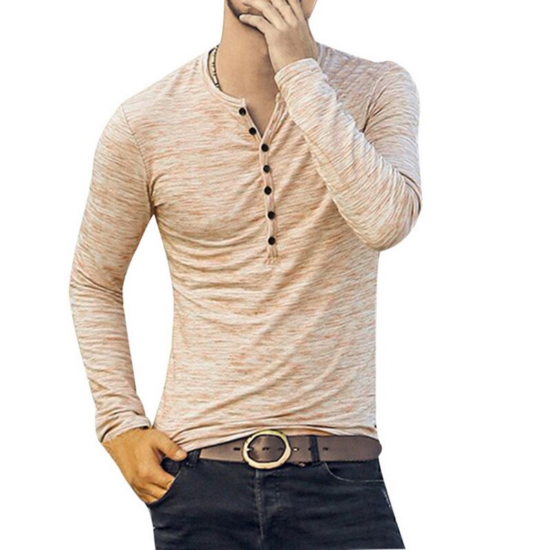 Shirt1 editorify Modish Men Henley Tshirt 2019 Long Sleeve Casual T-shirt Stylish Slim Fit Camiseta Masculina Button Design Men Basic Tops Tees