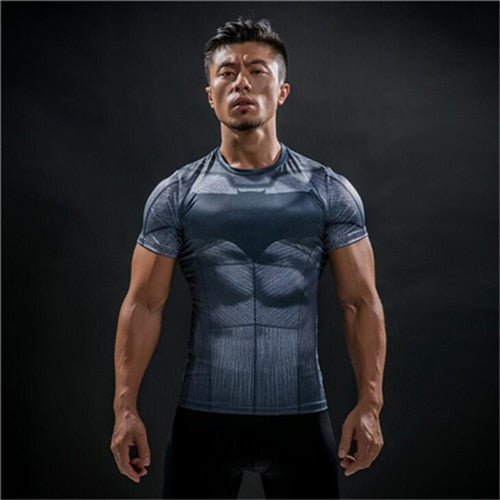 TUNSECHY fashion Compression Shirts Men 3D Printed T-shirts Short Sleeve Fitness Body Building Male Tops Punk Skull Skeleton