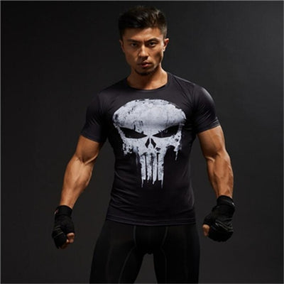 TUNSECHY fashion Compression Shirts Men 3D Printed T-shirts Short Sleeve Fitness Body Building Male Tops Punk Skull Skeleton