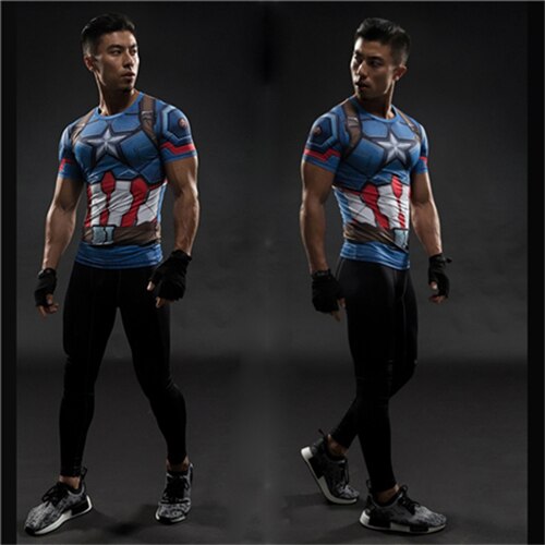 TUNSECHY fashion Compression Shirts Men 3D Printed T-shirts Short Sleeve Fitness Body Building Male Tops Punk Skull Skeleton