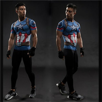 TUNSECHY fashion Compression Shirts Men 3D Printed T-shirts Short Sleeve Fitness Body Building Male Tops Punk Skull Skeleton
