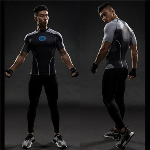 TUNSECHY fashion Compression Shirts Men 3D Printed T-shirts Short Sleeve Fitness Body Building Male Tops Punk Skull Skeleton