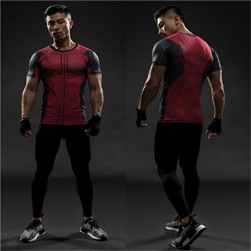 TUNSECHY fashion Compression Shirts Men 3D Printed T-shirts Short Sleeve Fitness Body Building Male Tops Punk Skull Skeleton