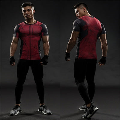 TUNSECHY fashion Compression Shirts Men 3D Printed T-shirts Short Sleeve Fitness Body Building Male Tops Punk Skull Skeleton