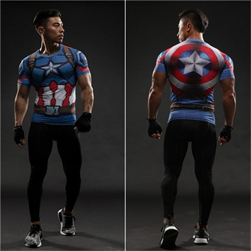TUNSECHY fashion Compression Shirts Men 3D Printed T-shirts Short Sleeve Fitness Body Building Male Tops Punk Skull Skeleton